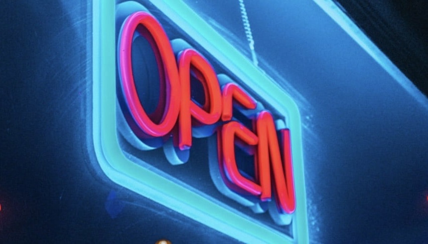 Neon Schrift - Open in Rot auf Blauem Hintergrund 